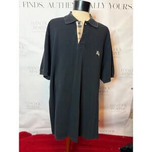 Burberry Men’s Polo Shirt XXL Black Nova Check Placket Short Sleeve